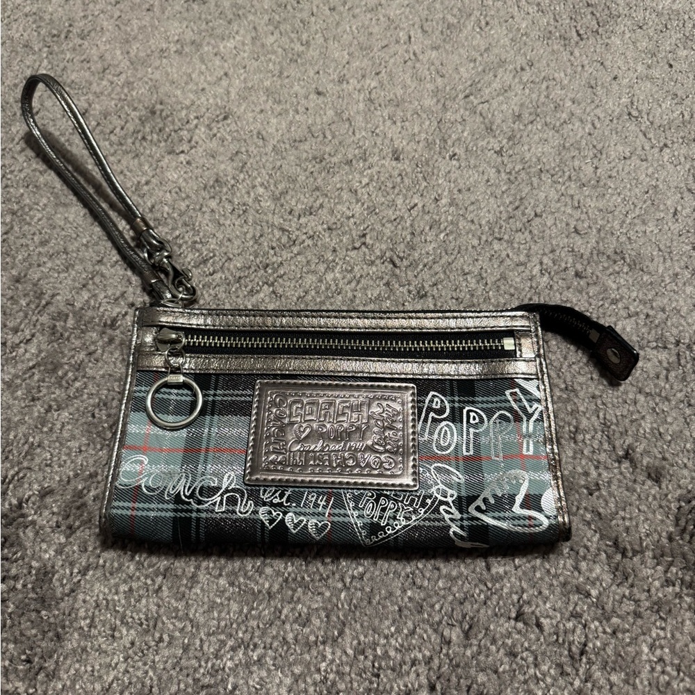 Blue Plaid Coach Poppy Wristlet